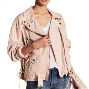 Free People lace up denim moto jacket
